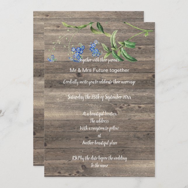 RUSTIC EUCALYPTUS BLUE FLORAL WEDDING INVITATION (Front/Back)