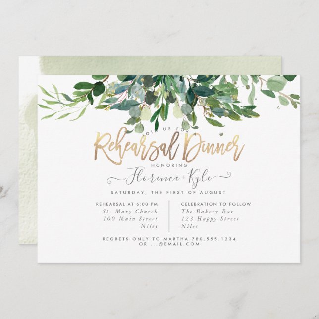 Rustic Eucalyptus, Blue Gum Rehearsal Dinner Invitation (Front/Back)