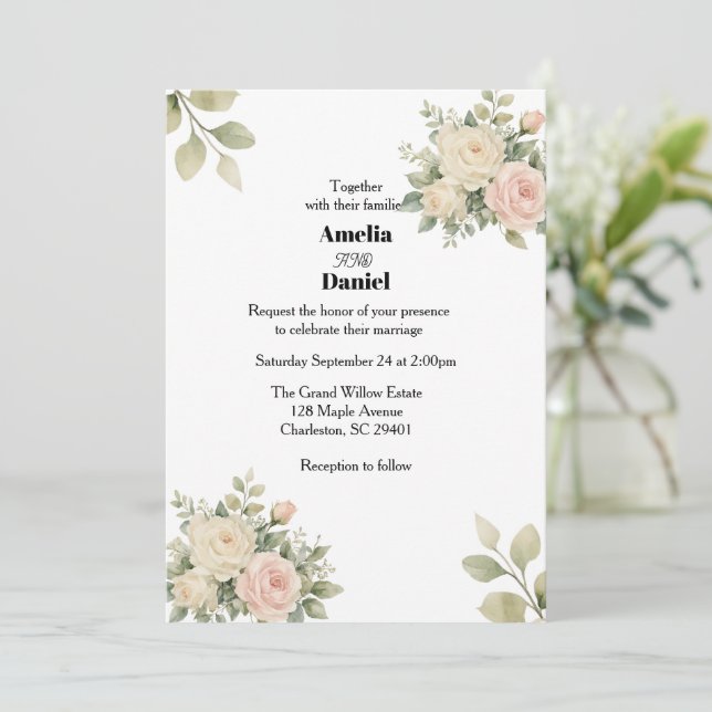 Rustic Eucalyptus Botanical  Wedding Invitation (Standing Front)