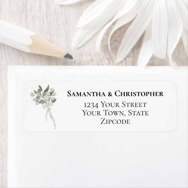 Rustic Eucalyptus Bouquet Wedding Return Address Label (Insitu)