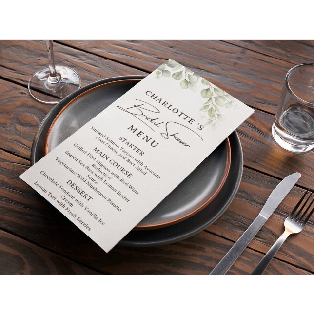 Rustic Eucalyptus Bridal Shower Menu Card (Creator Uploaded)