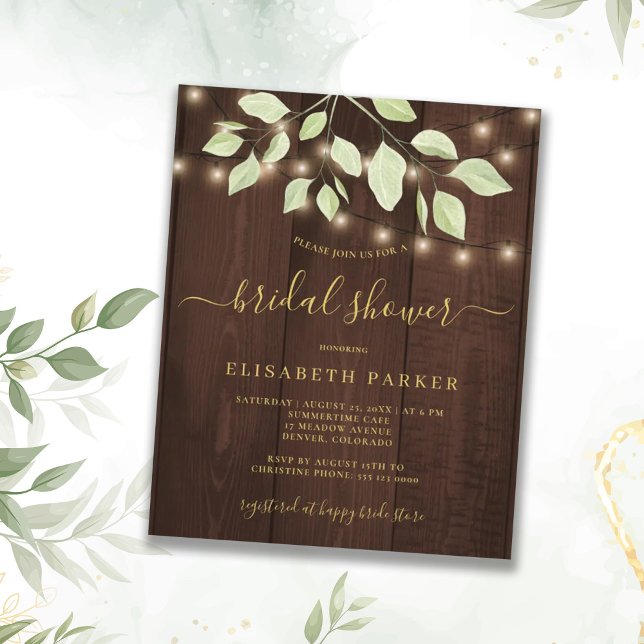 Rustic eucalyptus budget bridal shower invitation (Creator Uploaded)