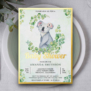 Rustic Eucalyptus Cute Koala Bear Baby Shower Gold