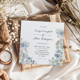 Rustic Eucalyptus Dusty Blue Wedding Invitation