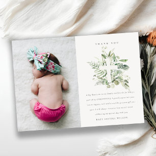 Rustic Eucalyptus Fauna Cross Photo Christening  Thank You Card