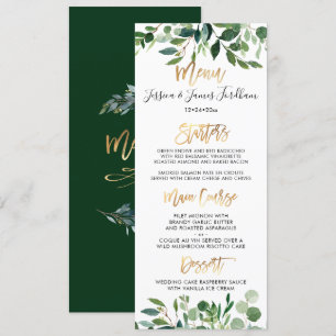Rustic Eucalyptus Faux Gold Script Menu Invitation