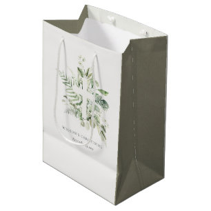 Rustic Eucalyptus Fern Foliage Cross Christening  Medium Gift Bag