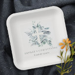 Rustic Eucalyptus Fern Foliage Cross Christening Paper Plate<br><div class="desc">For any further customisation or any other matching items,  please feel free to contact me at yellowfebstudio@gmail.com</div>