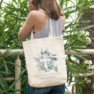 Rustic Eucalyptus Fern Foliage Cross Christening Tote Bag