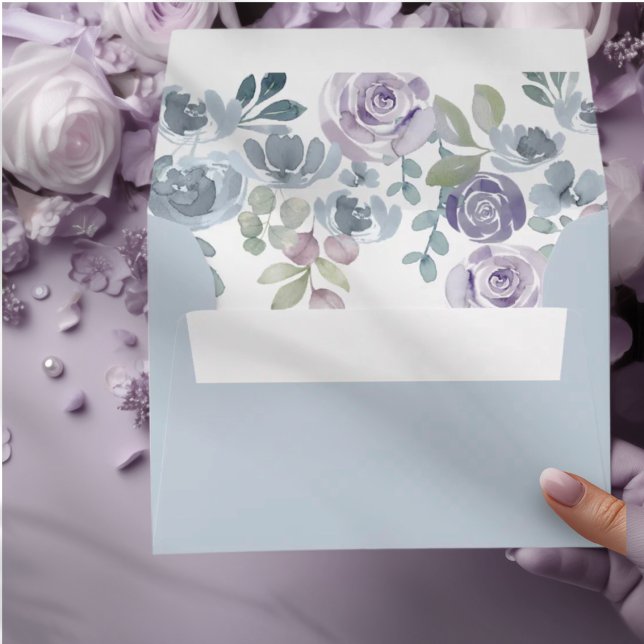 Rustic Eucalyptus & Floral Dusty Blue Wedding  Envelope (Creator Uploaded)