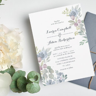 Rustic Eucalyptus Floral Dusty Blue Wedding Invitation