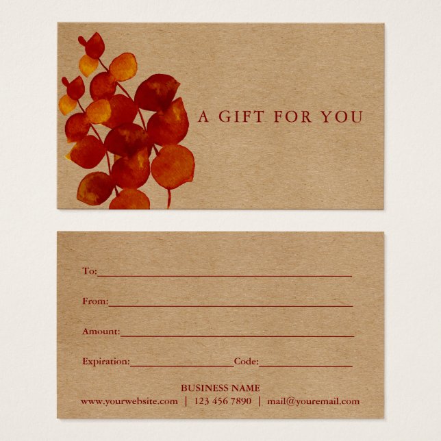 Rustic Eucalyptus Floral Gift Certificate (Front & Back)