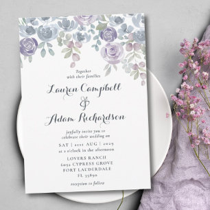 Rustic Eucalyptus & Floral Purple Wedding Invite