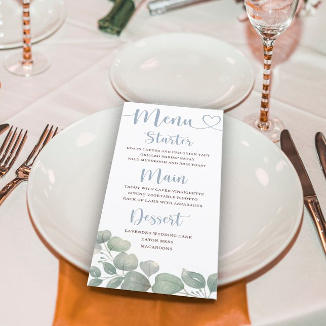 Rustic Eucalyptus Foliage Blue Wedding Menu (Creator Uploaded)