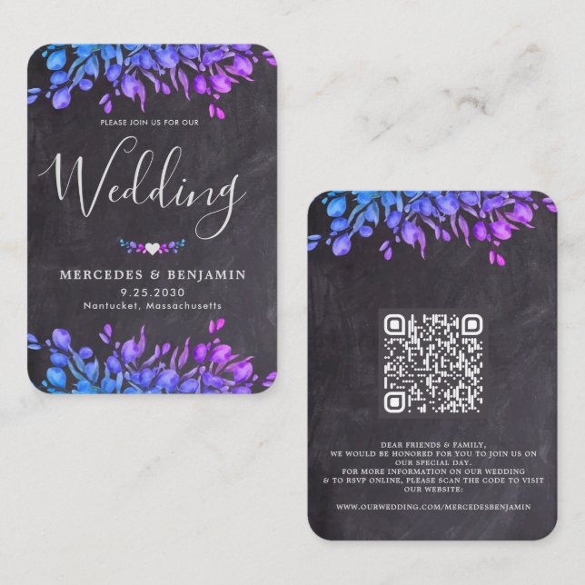 Rustic Eucalyptus Foliage QR Code Slate Wedding In Business Card (Front/Back)