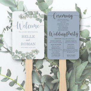 Rustic Eucalyptus Foliage Wedding Program Hand Fan
