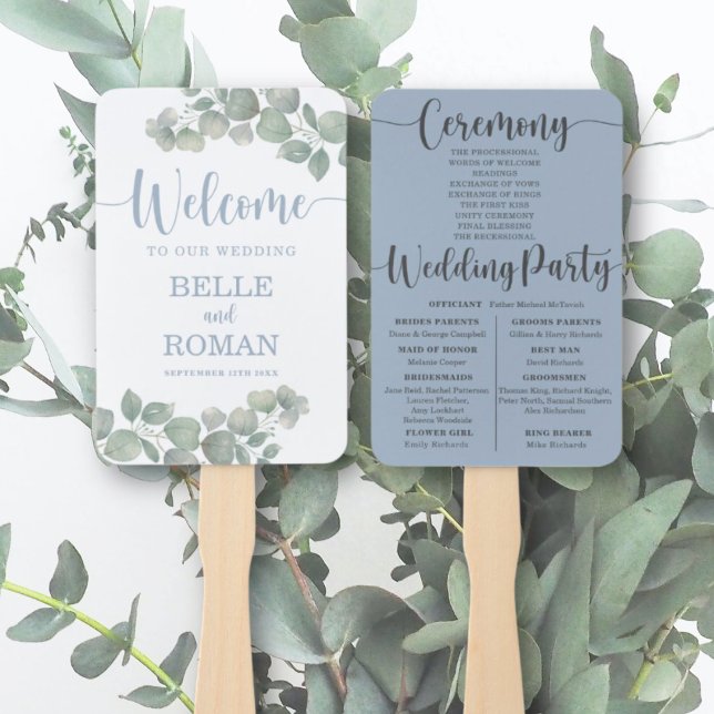 Rustic Eucalyptus Foliage Wedding Program Hand Fan (Creator Uploaded)