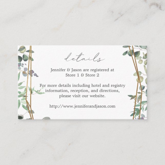 Rustic Eucalyptus & Gold 2 Details SM Enclosure Card (Front)