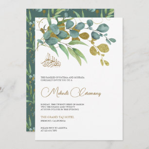 Rustic Eucalyptus Gold Branch Islamic Mehndi Invitation
