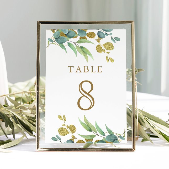 Rustic Eucalyptus Gold Branch Wedding Table Number (Creator Uploaded)