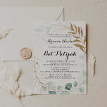 Rustic Eucalyptus Gold Calligraphy Bat Mitzvah Invitation<br><div class="desc">This rustic eucalyptus gold calligraphy bat mitzvah invitation is perfect for a simple bat mitzvah. This artistic design features hand-drawn gold floral and watercolor eucalyptus green foliage,  beautifully arranged in an elegant geometric frame.</div>