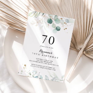 Rustic Eucalyptus Gold Floral 70th Birthday Party Invitation