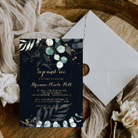 Rustic Eucalyptus Gold Floral Blue Sip and See
