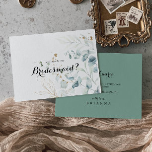 Rustic Eucalyptus Gold Floral Bridesmaid Proposal Card