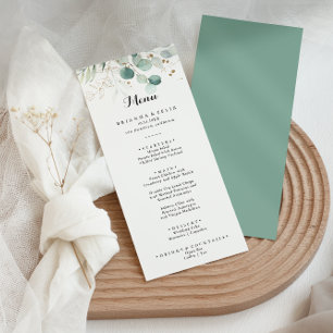 Rustic Eucalyptus Gold Floral Calligraphy Dinner Menu