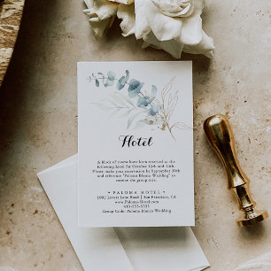 Rustic Eucalyptus Gold Floral Calligraphy Hotel Enclosure Card