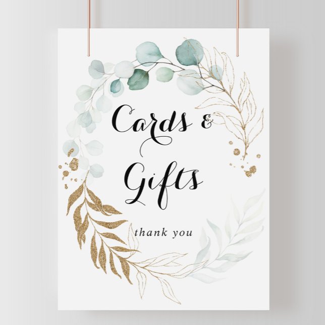 Rustic Eucalyptus Gold Floral Cards and Gifts Sign (Creator Uploaded)