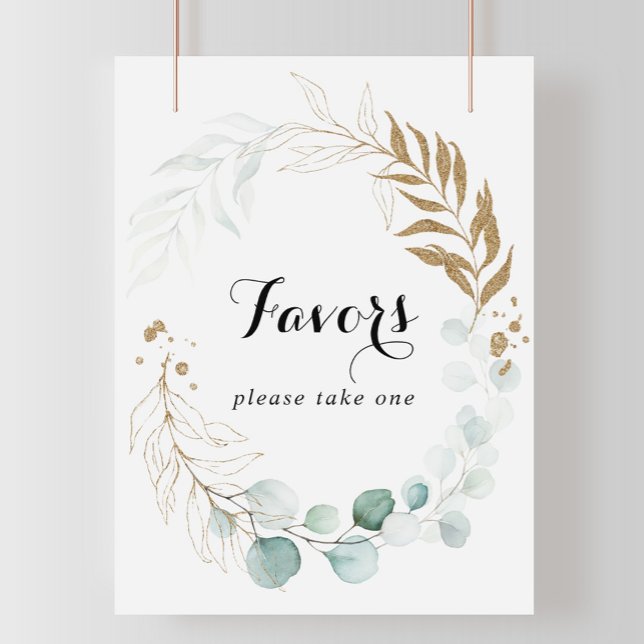 Rustic Eucalyptus Gold Floral Favours Sign (Creator Uploaded)
