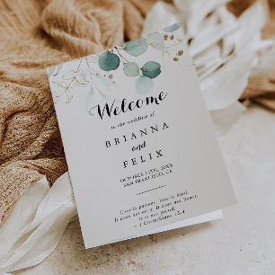 Rustic Eucalyptus Gold Floral Folded Wedding Program