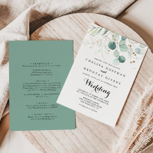 Rustic Eucalyptus Gold Floral Front & Back Wedding Invitation