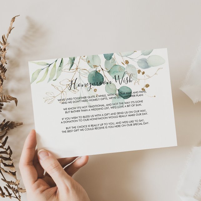 Rustic Eucalyptus Gold Floral Honeymoon Wish Enclosure Card (Creator Uploaded)