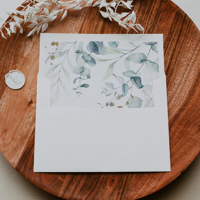 Rustic Eucalyptus Gold Floral Self-Addressed RSVP Envelope (Creator Uploaded)