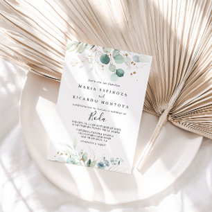 Rustic Eucalyptus Gold Floral Spanish Wedding Invitation