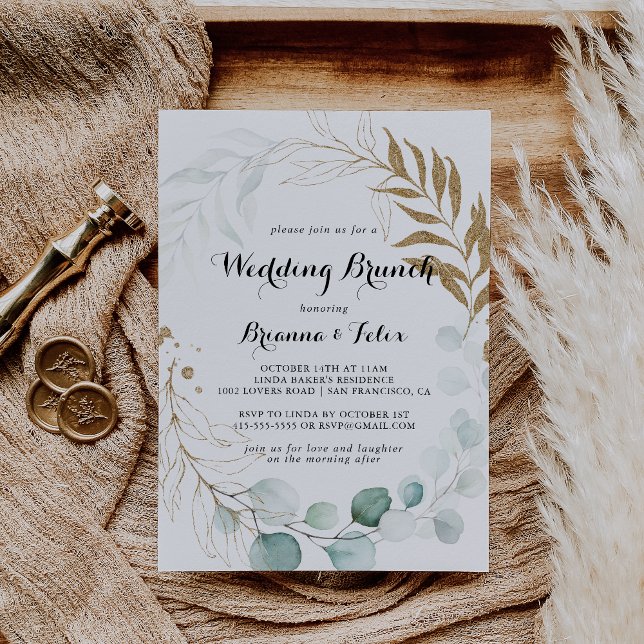 Rustic Eucalyptus Gold Floral Wedding Brunch Invitation (Creator Uploaded)
