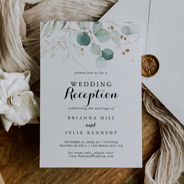 Rustic Eucalyptus Gold Floral Wedding Reception Invitation (Creator Uploaded)