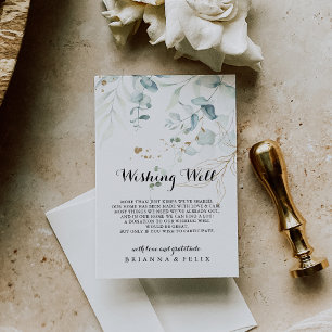 Rustic Eucalyptus Gold Floral Wedding Wishing Well Enclosure Card
