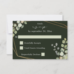 Rustic Eucalyptus & Gold Frame no Meal RSVP Green