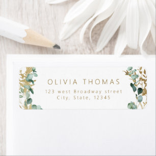Rustic eucalyptus gold & green boho return address return address label