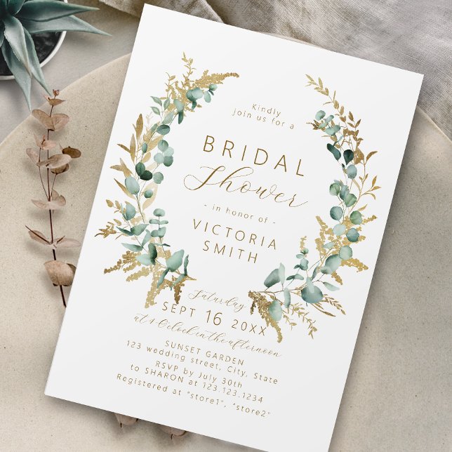 Rustic eucalyptus gold greenery boho bridal shower invitation (Rustic eucalyptus gold greenery boho bridal shower invitation)