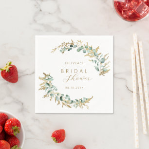 Rustic eucalyptus gold greenery boho Bridal Shower Napkin