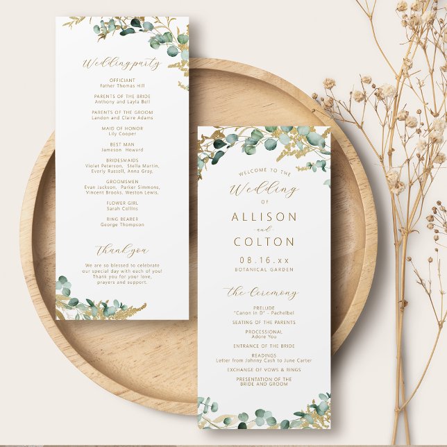 Rustic eucalyptus gold greenery boho wedding program (Rustic eucalyptus gold greenery boho wedding program)