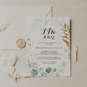 Rustic Eucalyptus Gold I Do BBQ Engagement Party Invitation