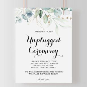 Rustic Eucalyptus Gold Unplugged Ceremony Sign