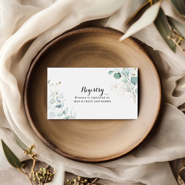 Rustic Eucalyptus Gold Wedding Gift Registry Enclosure Card (Creator Uploaded)