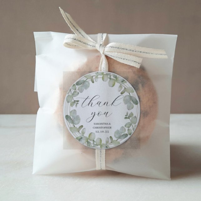 Rustic Eucalyptus Green Wedding Thank You Favour  Classic Round Sticker (Creator Uploaded)