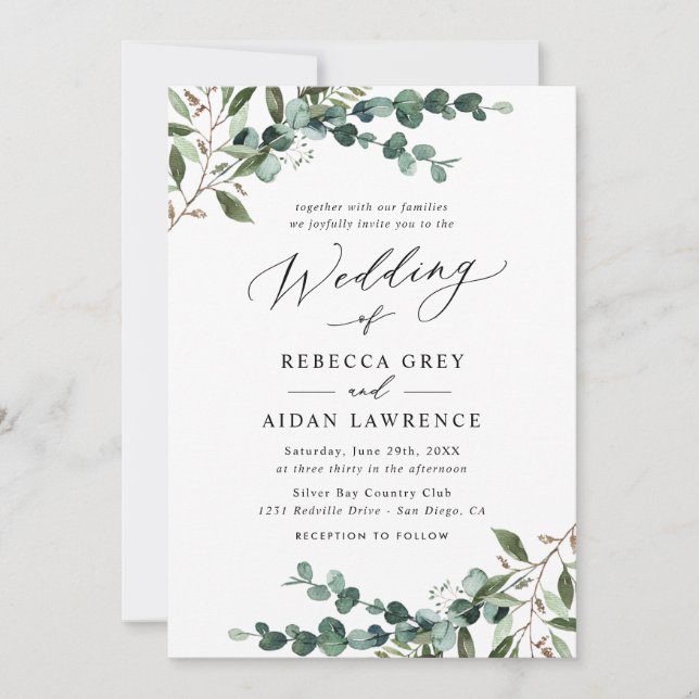 Rustic Eucalyptus Greenery All-in-One Wedding Invitation (Front)